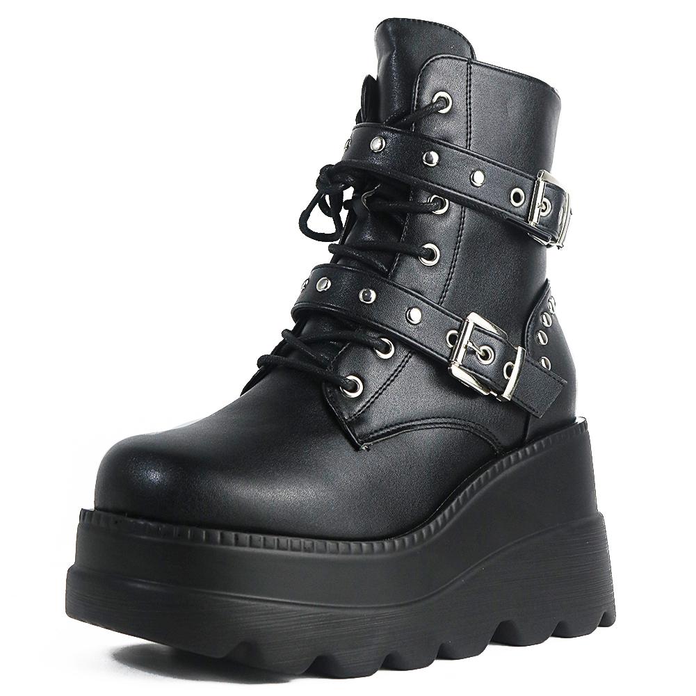 Fashion Platform Wedges Women Ankle Boots 2024 Autumn Winter Gothic Street Comfy Fashion Cool Woman Shoes Motorcycle Boots Big Size 43