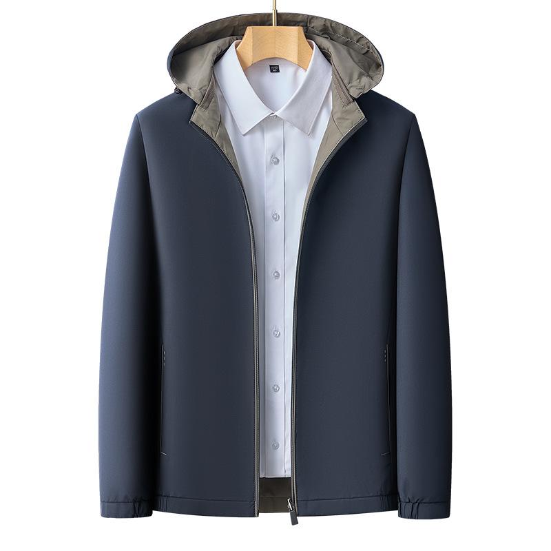 Herrenjacke aus Maulbeerseide Herbst Mittelalter Business Casual beidseitiges Oberteil Papa-Kleidung abnehmbare Kapuze Herrenjacke