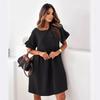 Cross-border Foreign Trade 2024 Amazon Autumn Hot Sale New Women's Clothing Round Neck Short Sleeve Solid Color Pleated Loose Dress