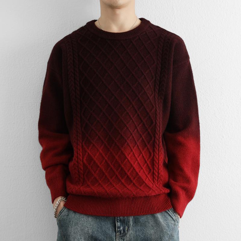 Gradient Color Fashionable Twill Sweater Men's Knitted Round Neck Pullover Long Sleeve Fashion Top