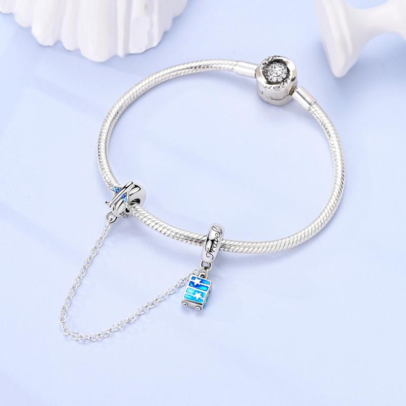 Copper Classic Safety Chain Heart Inlaid Colorful Zirconium Sun Moon Charms Bead Fit Original Bracelet Diy Jewelry