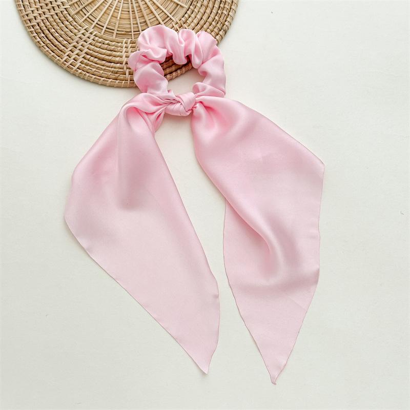 Popular Soft Satin Cloth Bow Knot Scrunchy for Women Girls Ponytail Holder Hair Accessories Triangle Scarf Knotted Hairbands
