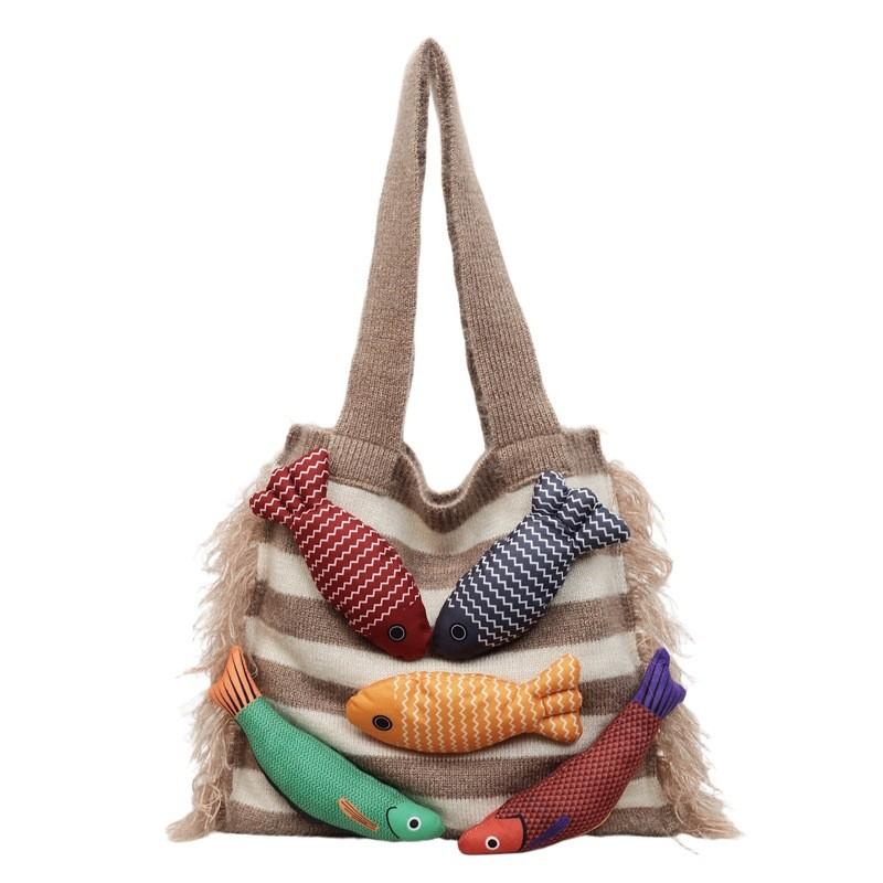 Cotton Knitted Tote Bag For Women With Large Capacity And Casual Travel Style