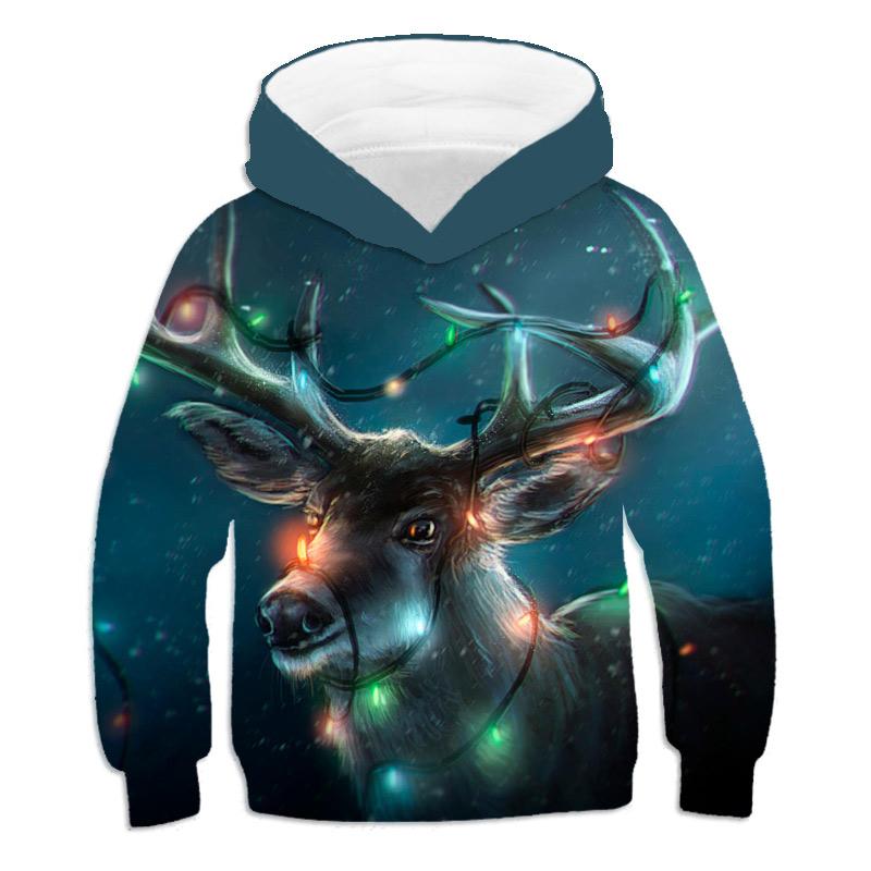 Christmas Santa Claus Hoodies 3D Print Elk Gifts Sweatshirts Boy Girl Unisex Hooded Sweatshirt Kids Fashion Cute Oversized Coat