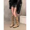 Coarse Heel Suede Khaki Pile Medium Knight Boots Women's Shoes Skinny Long Boots