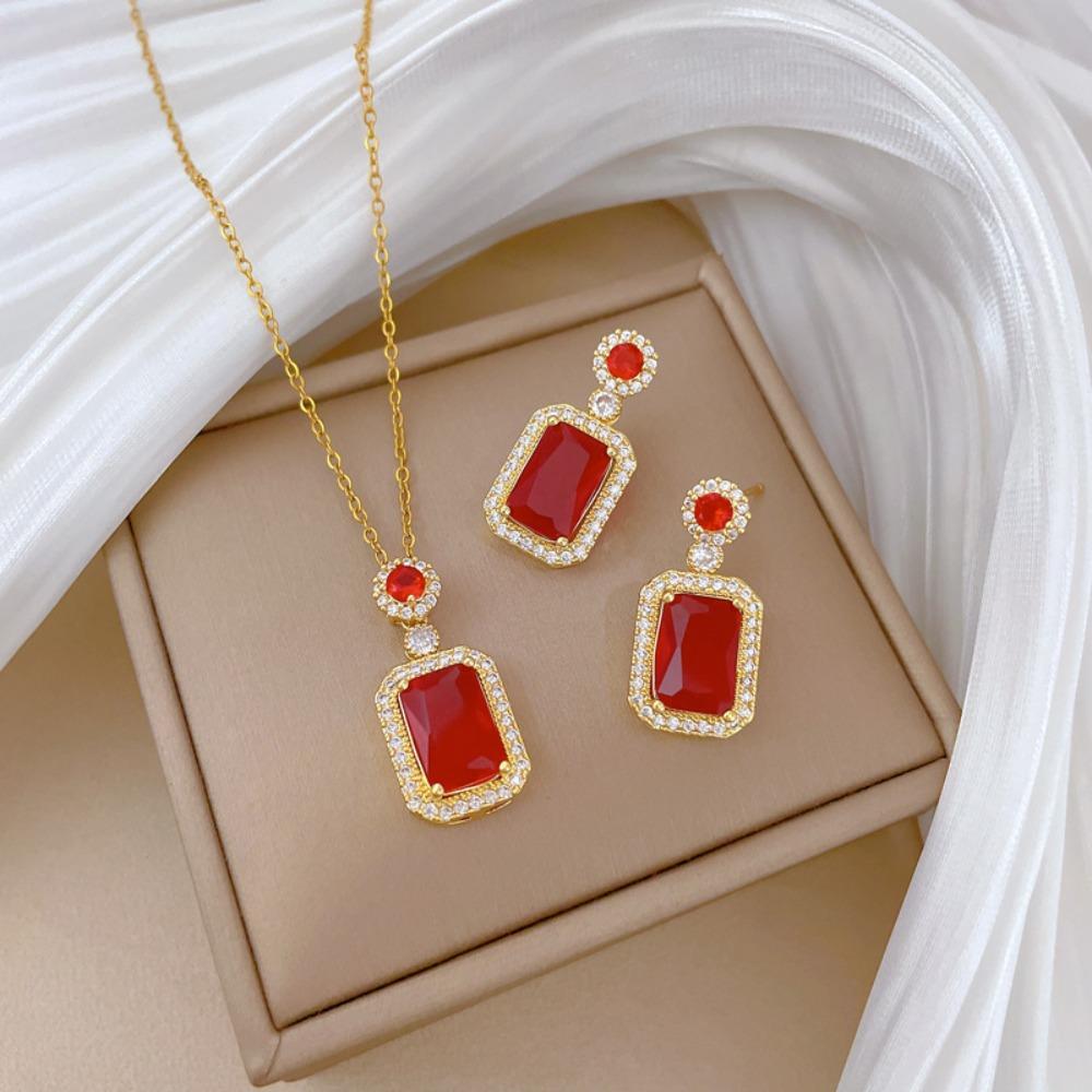 Modisches Elegantes Leichtluxuriöses Vollzirkon Exquisites Elementstil Kupfer Mikro-Inlay Ohrringe Halsketten Set