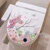 Toilet Lid Sticker Waterproof Creative Birds Flowers Pattern Decorative Wall Sticker for Home Bathroom