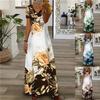 Women Summer Maxi Dress Casual V Neck Hort Sleeve Boho Dress Print Patchwork Slim Fit Party Dress