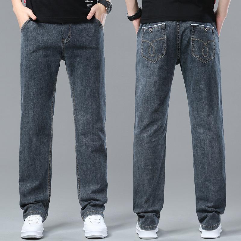 Men's Spring Thin Section of Jeans Loose Straight Trend of High-waisted Stretch Men's Casual Denim Trousers