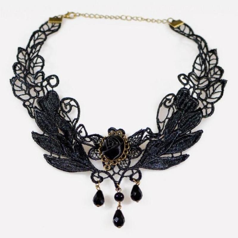 Accessoires Damen Halsband Cervical Court Gothic Hottie Halskette Spitzenhalsband Choker Schlüsselbeinkette Kragen Vintage