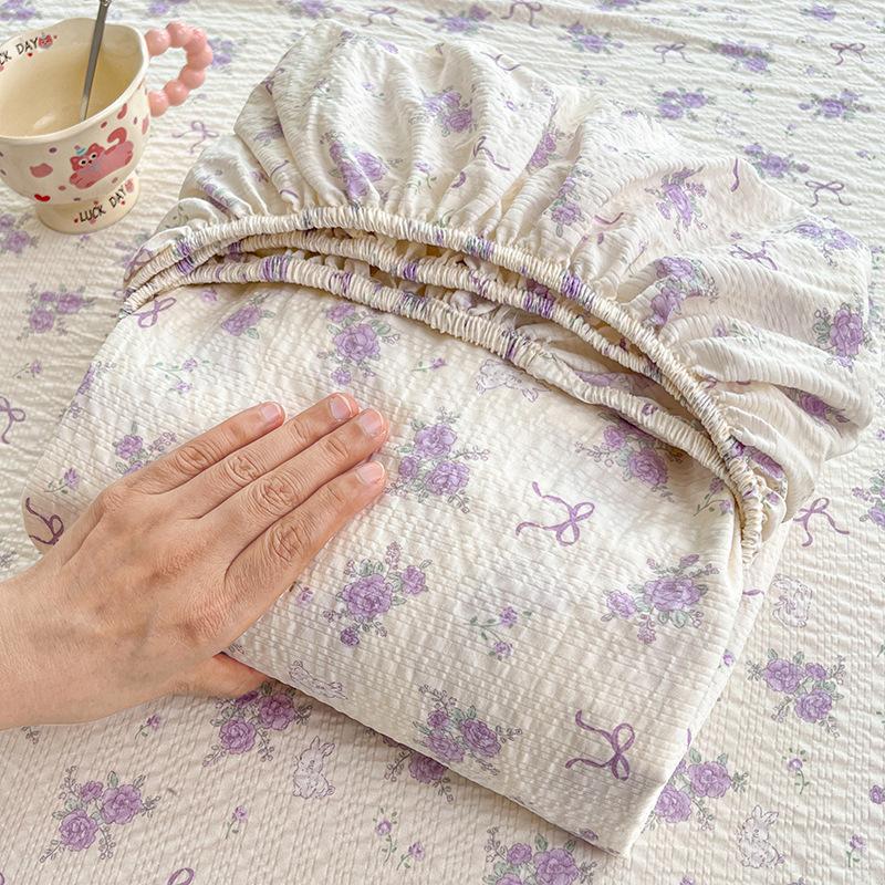 Soft Pure Cotton Fitted Sheet All Inclusive Breathable Mattress Protector Cover Non Slip Bedskirt Bedding for Kids Adults