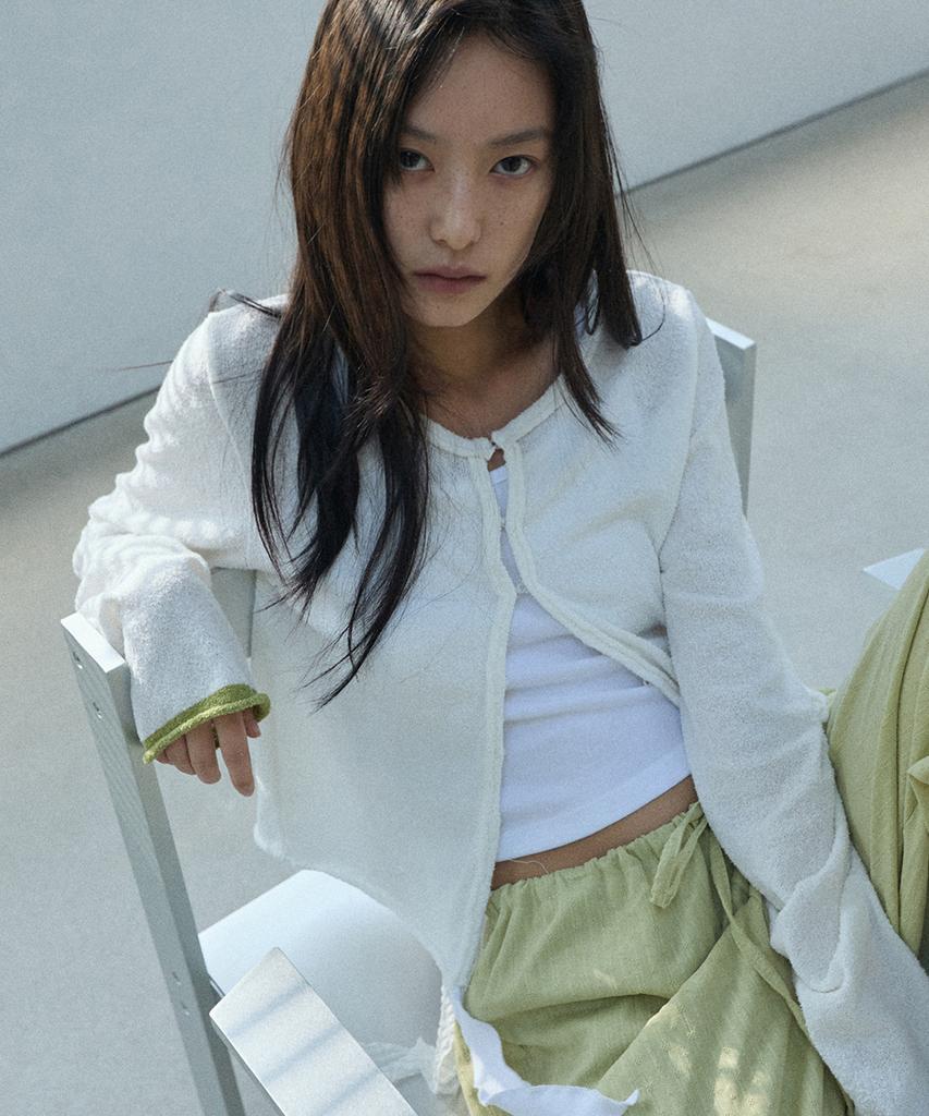 Lense Hook Boucle Cardigan Ivory