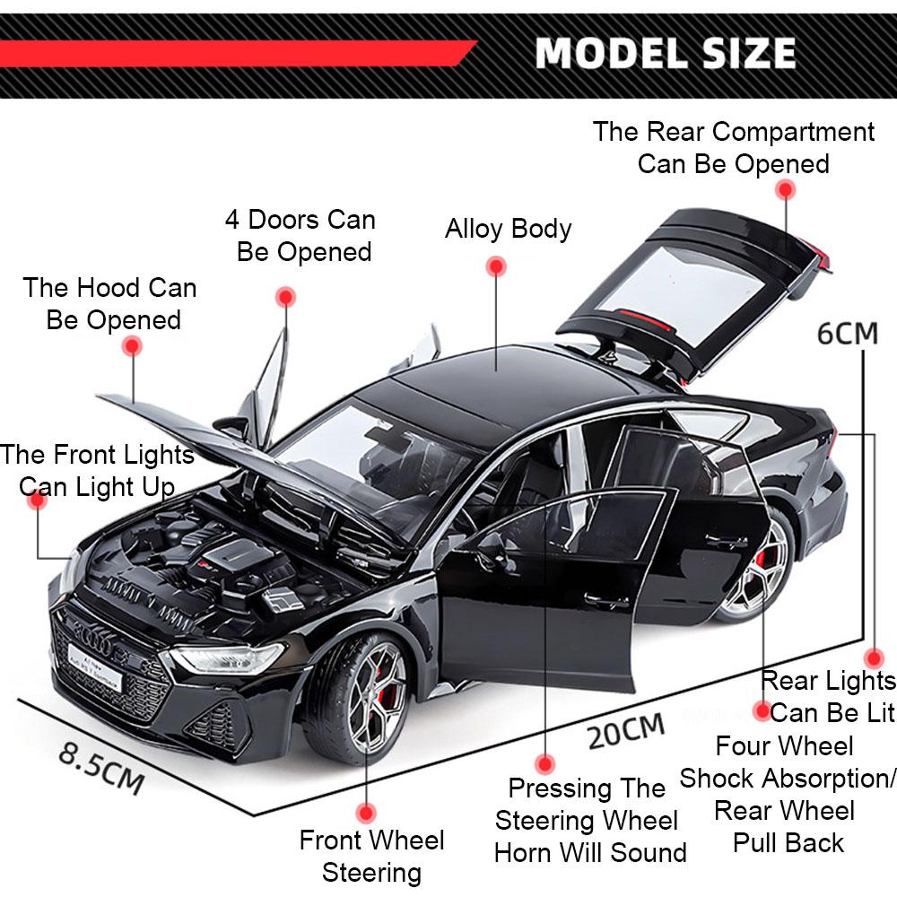 1:24 Scale A6L RS7 Model Car Toy Metal Body Rubber Tires Exquisite Interior Sound Light Sports Cars Models for Kids' Edutainment