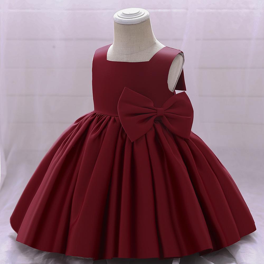 Girls' Evening Gowns: European & American Satin Princess Dresses with Bows for Performances and Runways