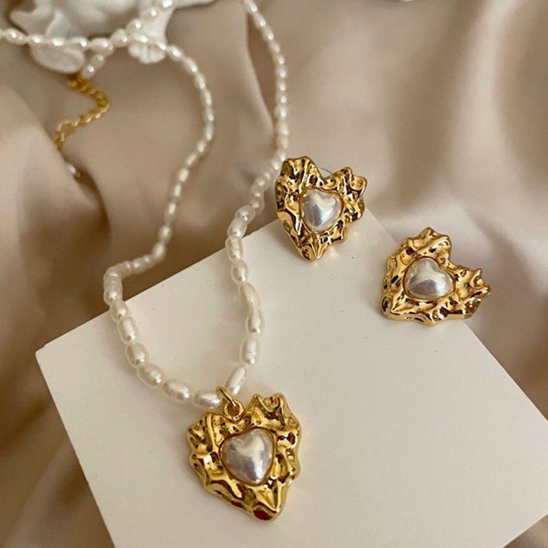 Romantic Wrinkle Love Heart Natural Freshwater Pearl 14K Gold Filled Female Pendant Necklace No Fade Wedding Gifts