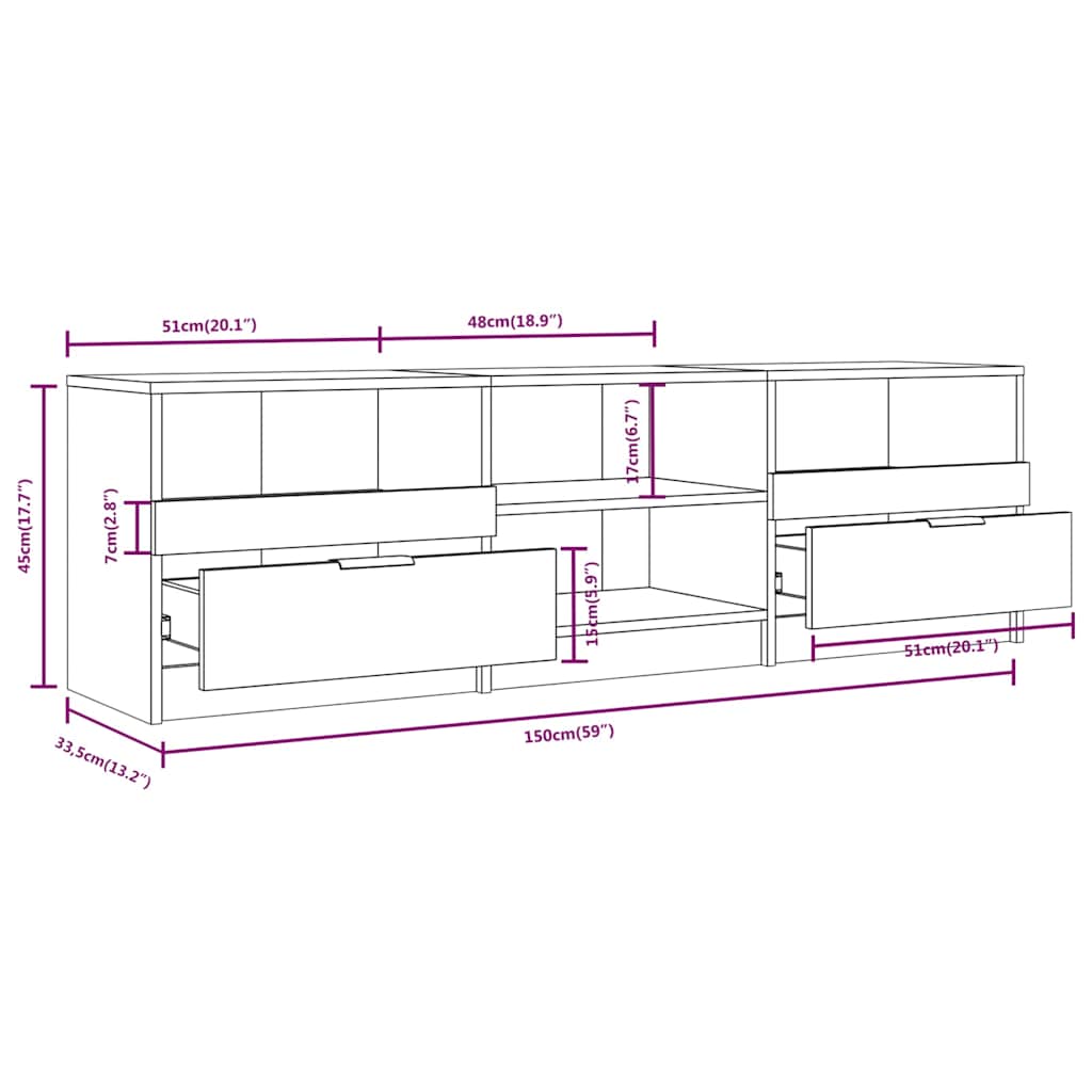 TV Cabinet Smoked Oak 150 X 33.5 X 45 Cm Engineered Wood