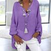 Yousheng Women Shirt V-Neck Long Sleeve Mid-length Casual Tops Solid Color Loose Fit Cotton Linen Tee Shirt Daily Wear