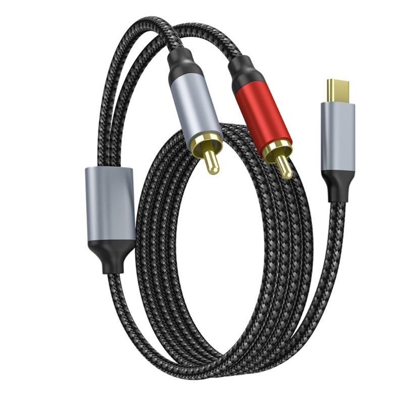 USB C To 2RCA Sound Cable 1.5m With Braided Design For Digital Analogs Devices