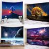 Printed Tapestry Fantasy Starry Sky Tree Landscape Wall Hanging Living Room Bedroom Background  Beautiful