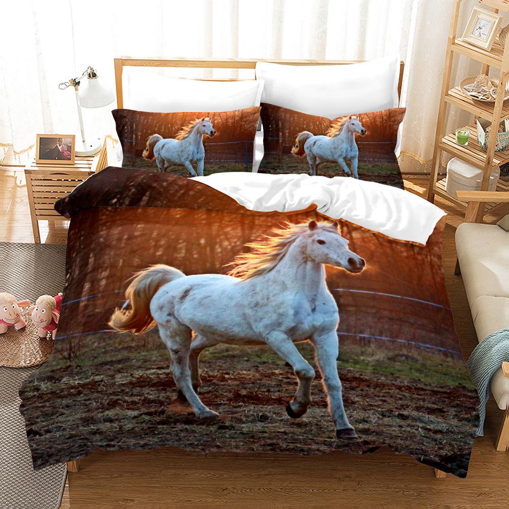 Wildpferde Bettbezug Set 3D Druck Tiermotiv Einzigartiger Exotischer Stil Bettdeckenbezug King Size Für Kinder Polyester Bettwäscheset