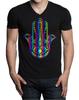 Duhová fólie Hamsa s výstřihem do V Černá Namaste Hindu Spirit Yoga Tee Unisex trička