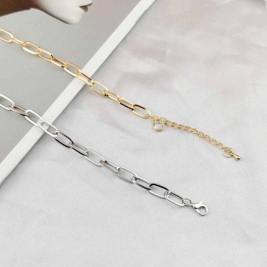 Creative Oval Paper Clip Bracelet Extension Chain Adjustable Bangle Rhinestones Inlaid Simple