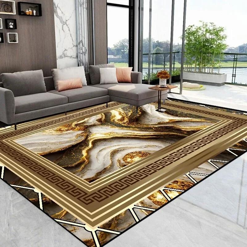 Modern Luxury Golden Carpet for Living Room Abstract Decoration Large Carpets Coffee Table Side Rug Rooms Decor Mat Tapis Salon
