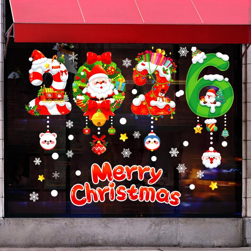 2 ST PVC Jul Fönsterklistermärken Snögubbe Snöflinga Jultomten Fönster Elektrostatisk Klistermärke God Jul Dekaler Hemdekoration