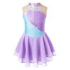 Kids Girls Shiny Rhinestone Sequins Floral Decorated Patchwork Skating Dance Dress Gymnastics Tutu Skirt Dance Performance