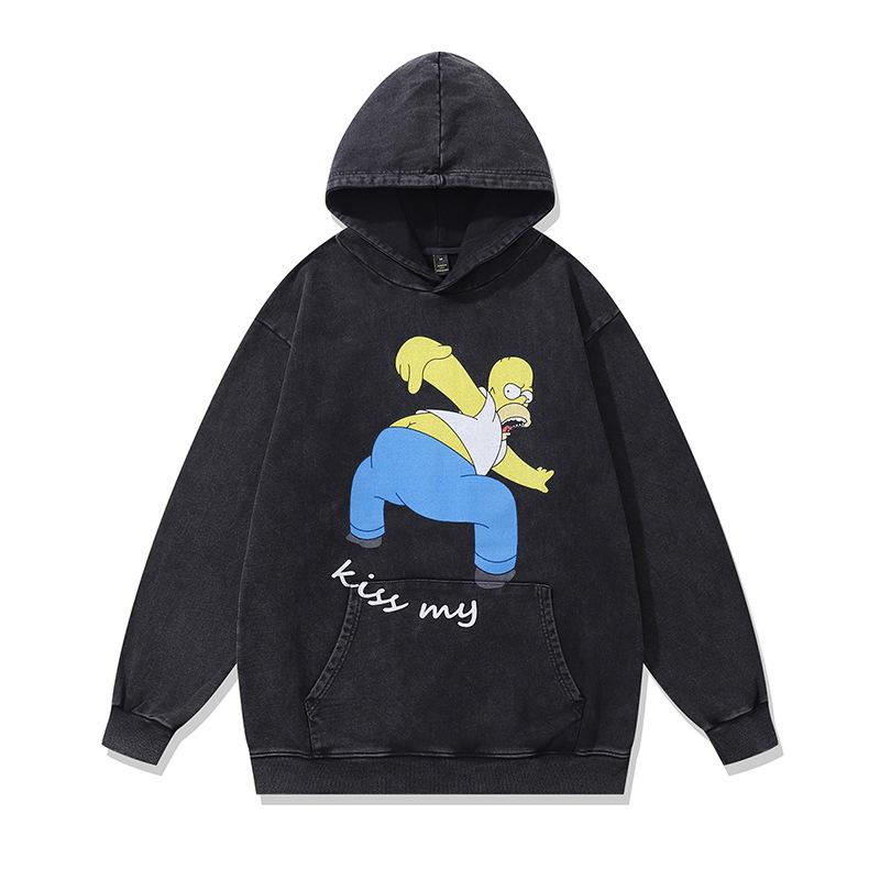 Trendy Brand Hooded Sweater American Retro Billie Direct Injection Printing Heavy Cotton Fried Color Hoodie Men
