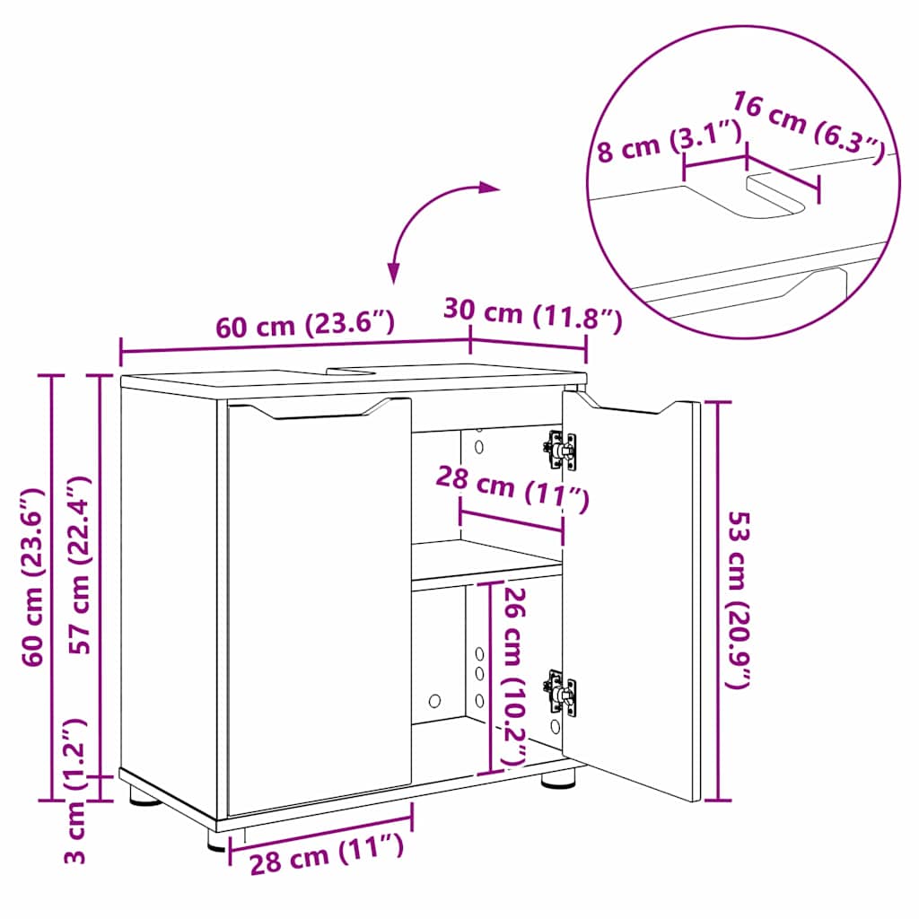 Bathroom Vanity Cabinet Smoked Oak 60 X 30 X 60 Cm