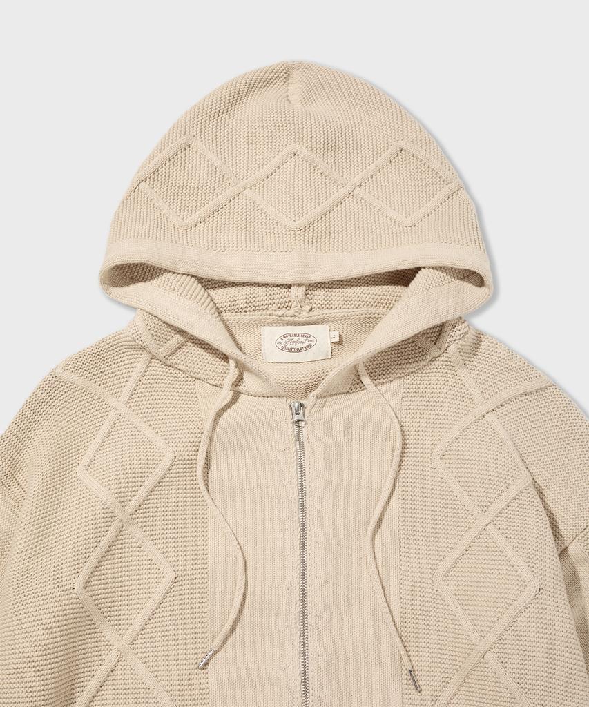 Amfeast Bold Cable Cotton Knit Zip-Up Hoodie Cream