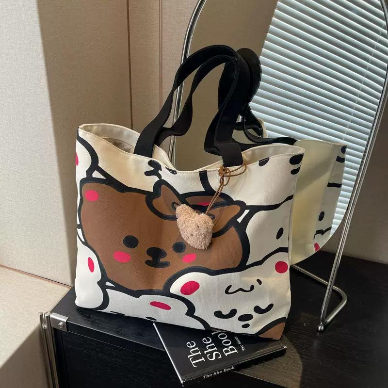 Sac en toile pour femme grand sac à bandoulière sac fourre-tout étudiant pour le cours le trajet quotidien sac à main décontracté polyvalent