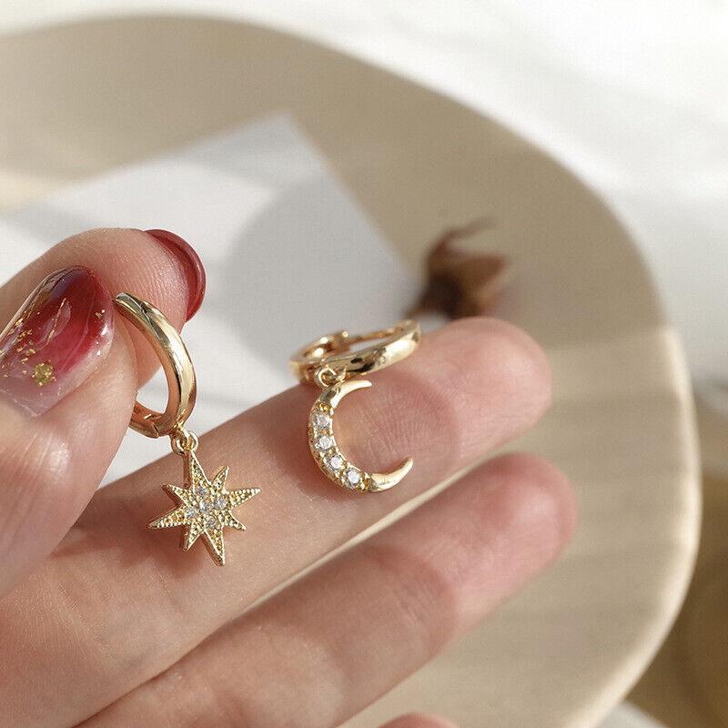1 Paar Prachtige Oorbellen Ins Bezet Met Diamanten En Sterren En Maan Asymmetrische Oorbellen Veelzijdige Koude Stijl Oorbellen Voor Vrouwen
