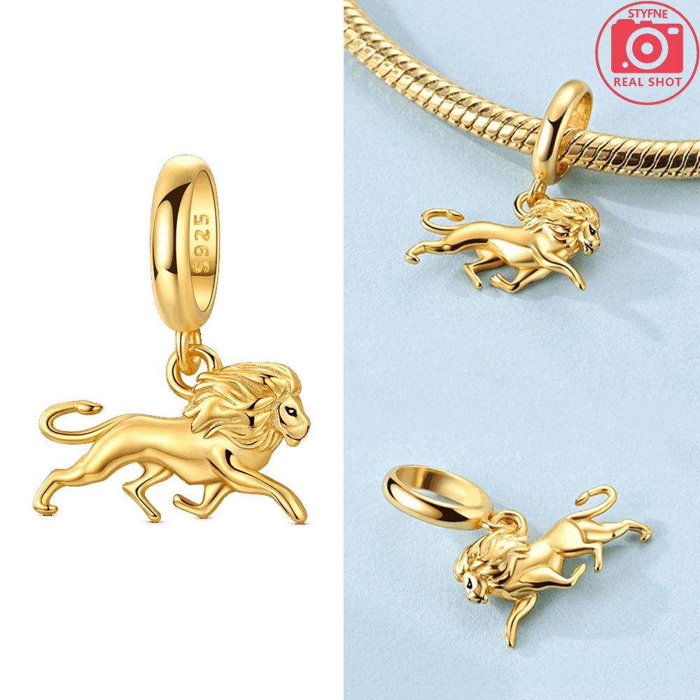 Golden Animal Lion Animal Pendant Authentic Copper Bead Compatible With Bracelets Women Fine Gift Jewellery Accessory Making Diy