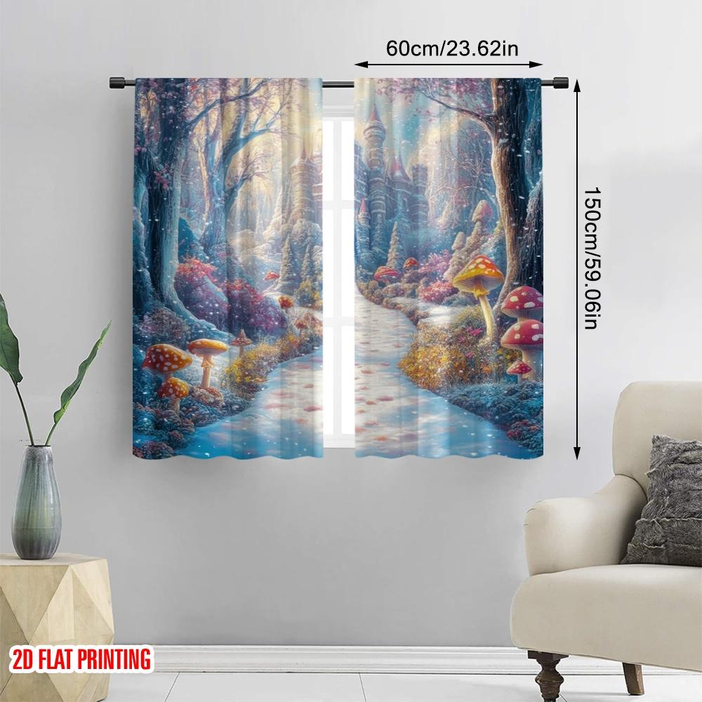 2pcs,2D Plane Printing Creative Curtains Enchanted Winterland Versatile Durable Polyester (without Rod) Decorations For Home