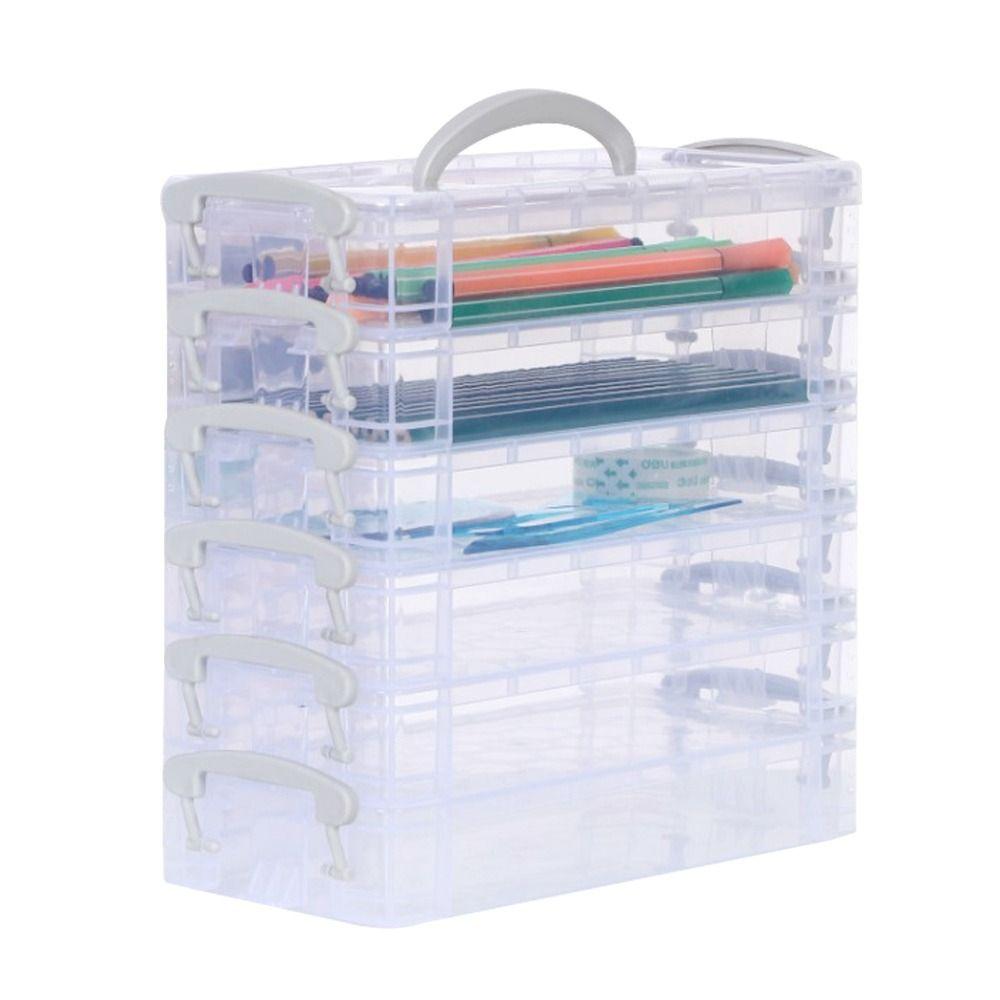 Watercolor Pen Storage Box 3/6-layer Stationery Storage Box Portable Paintbrush Box Change Key