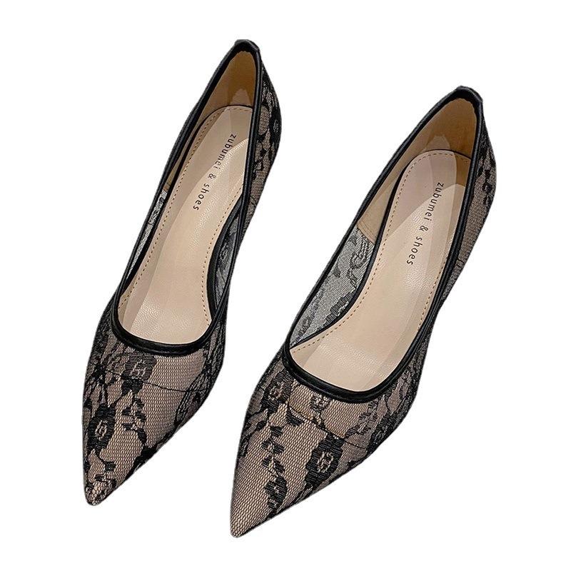 - Sexy Temperament Pointed-toed Stiletto Single Shoes Women's Fashion Mesh Banquet Women's Shoes Lace High Heels