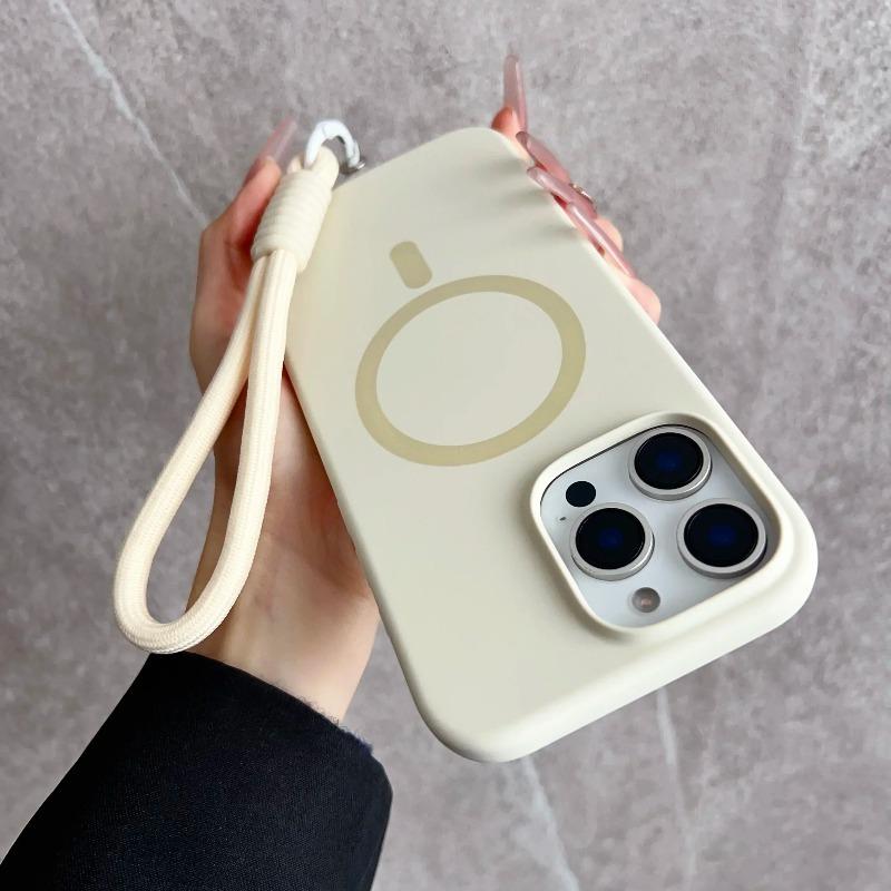 Originale magnetische Flüssigsilikonhülle für iPhone 17Air 16 15 14 13 12 Pro Max Plus Magsafe Kabelloses Laden mit Lanyard-Abdeckung