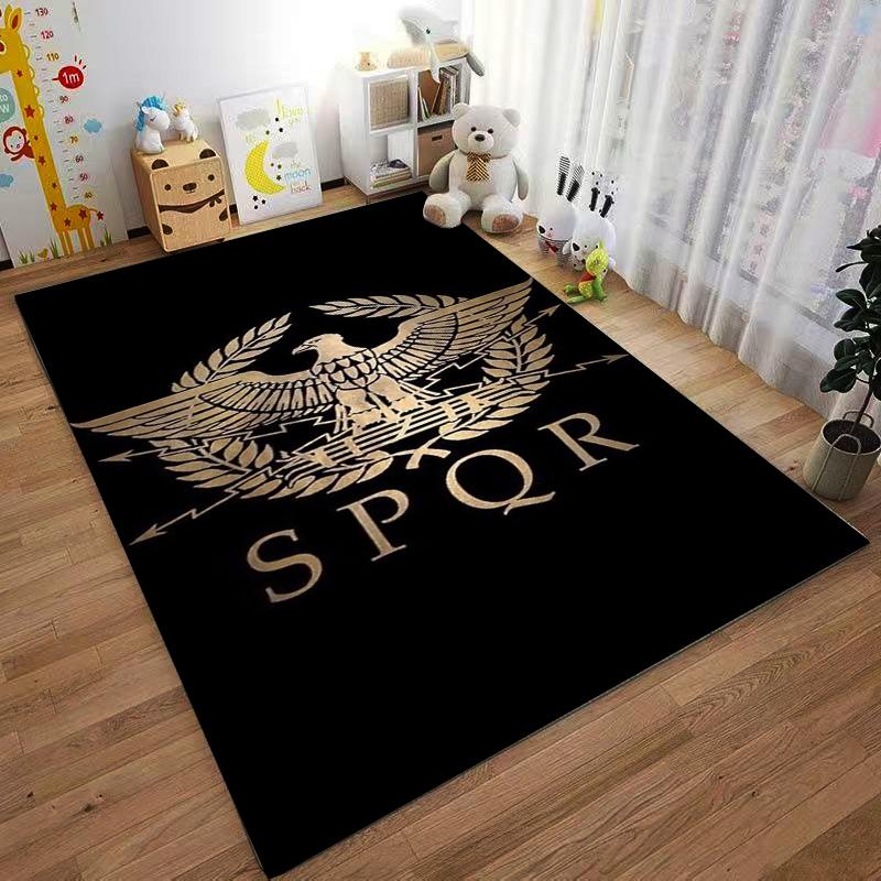 Römisches SPQR Adler-Emblem Teppich mit Lorbeerkranz-Design Schwarzer Hintergrund Geeignet für die Verwendung als Antirutsch für Wohnzimmer Schlafzimmer Sofas