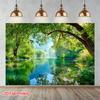 One 2D Flat-print Background Cloth Depicting a Serene Lake Scene Made of Polyester Fabric. Suitable for Home and Garden Use.