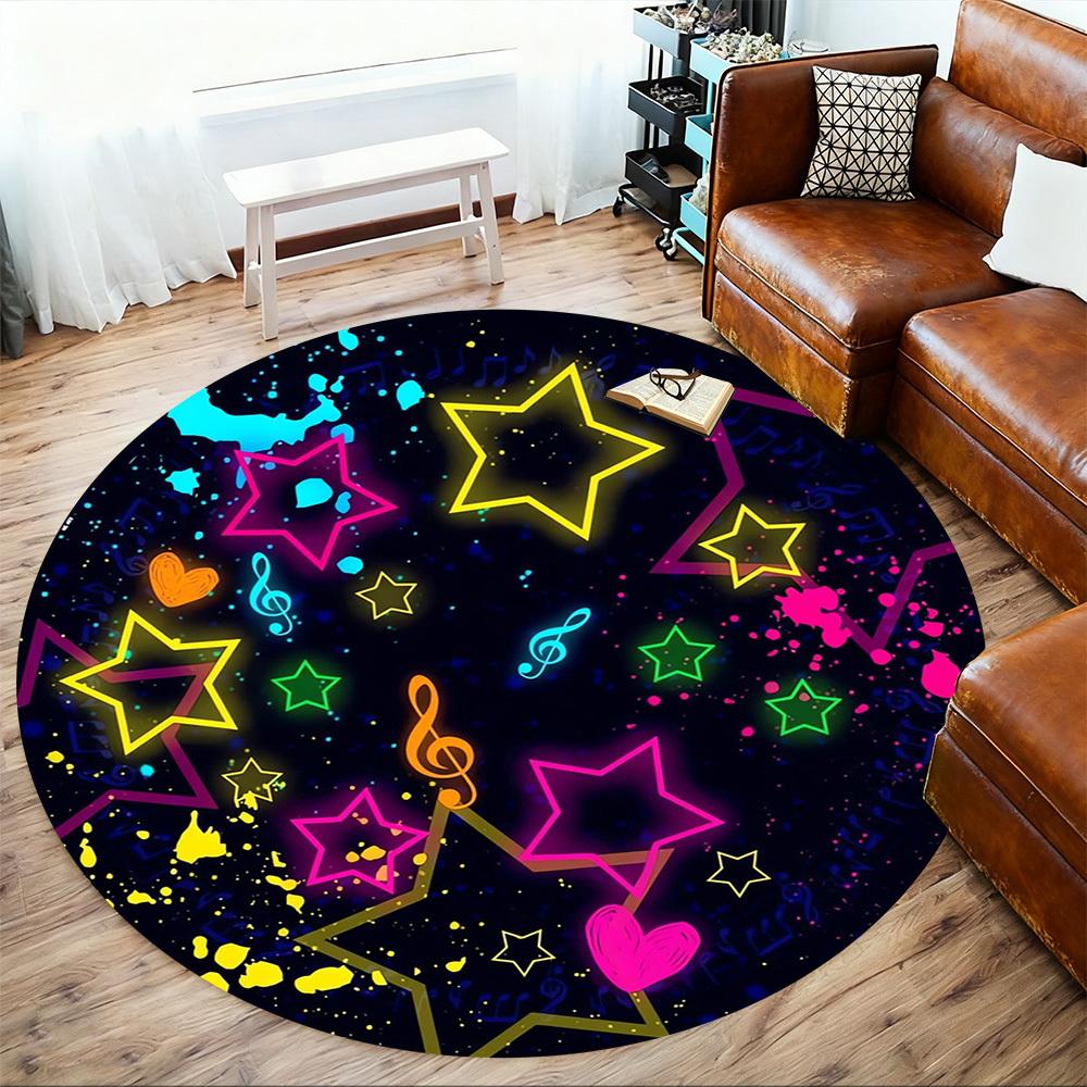 1pc Stars Music Round Chair mat Area Rug - Non-Slip, Floor Mat for Office, Bedroom, home decor Christmas Gift p0811441