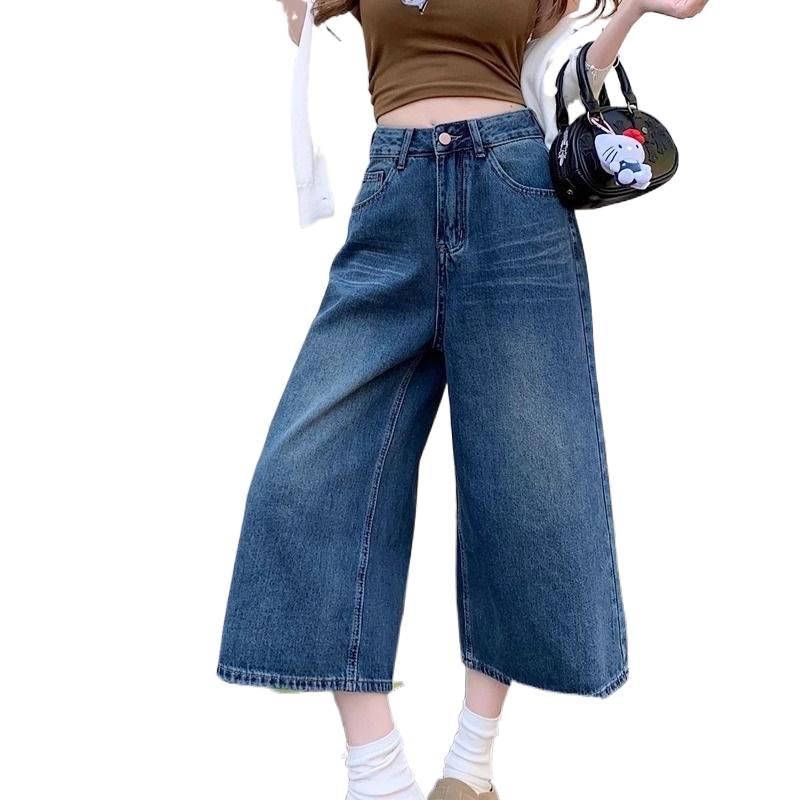 2026 Summer Women's Retro High-Waisted Straight Leg Jeans, Cropped Wide-Leg Street Style Shorts