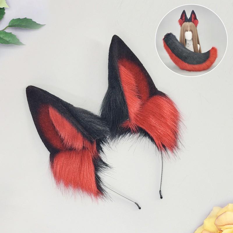 El Yapımı Cosplay Kurt Kulakları Taç Kuyruk Seti Yetişkinler Anime Kostüm Aksesuarı Siyah Temalı