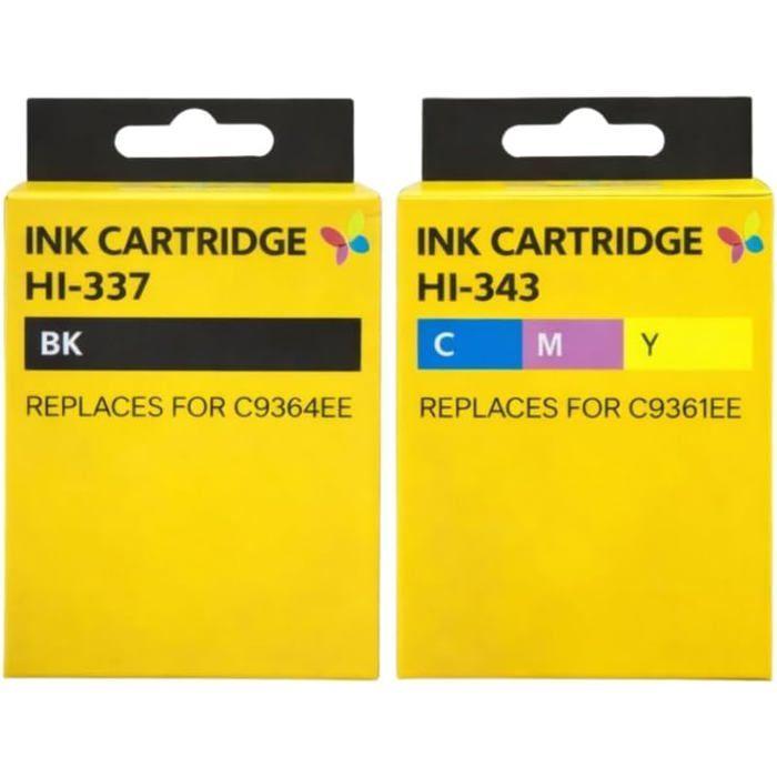 Pack of 3 Compatible HP 337/343 Cartridges – 2×337 Black + 1×343 Color for DeskJet/OfficeJet/PhotoSmart/PSC