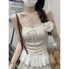 Real shot, summer Korean version of slim fit pure desire lace edge lace-up chest pad thin suspender inner vest top