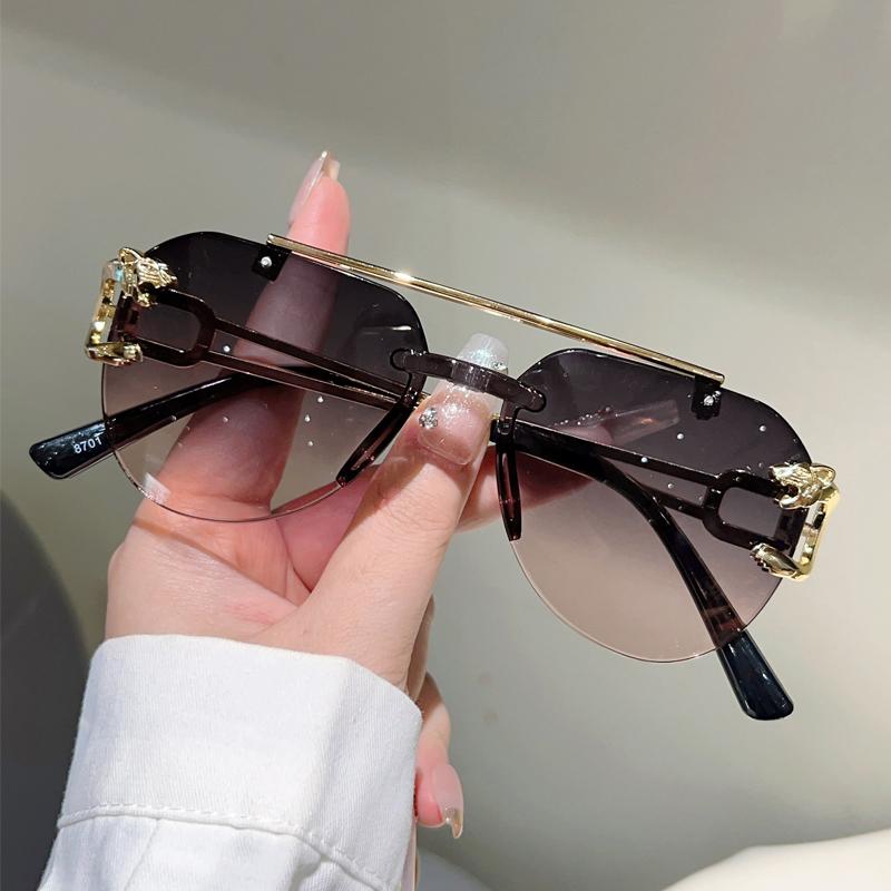 Occhiali da Sole Aviator Senza Montatura Uomo Moda Vintage Gradiente Casual Lenti Donna Trendy Design di Marca Decorazione Esterna Occhiali da Sole