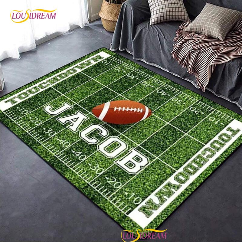 Alfombra Personalizada de Cancha de Fútbol Americano, Alfombra para Decoración de Sala de Estar Dormitorio, Alfombra Antideslizante para Piso de Cocina Baño para Niños
