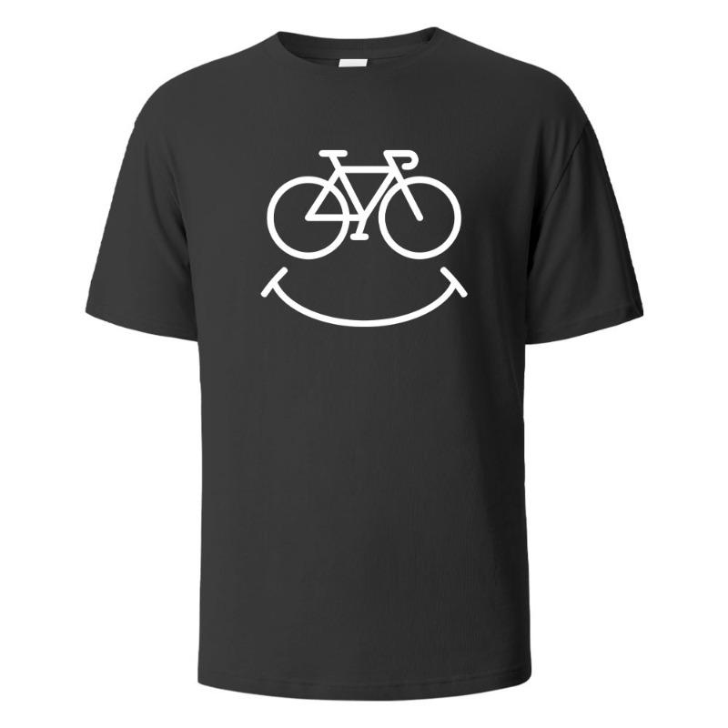 Bike Smile Print TShirt Casual Short Sleeved Tops Summer Tees For Unisex Unisex 100 Cotton Oneck Oversize Streetwear Basic Top