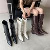Aber Kniestiefel Damen dicke Absätze 2025 Herbst und Winter neu europäische und amerikanische Gürtelschnalle Western Ritterstiefel spitz zulaufende hohe Stiefel